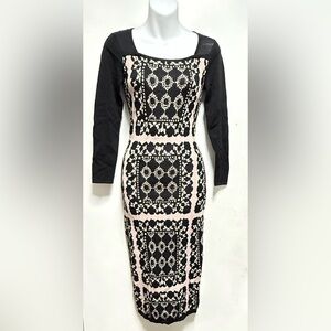 Tracy Reese Black and Pink Geometric Long Sleeve Dress